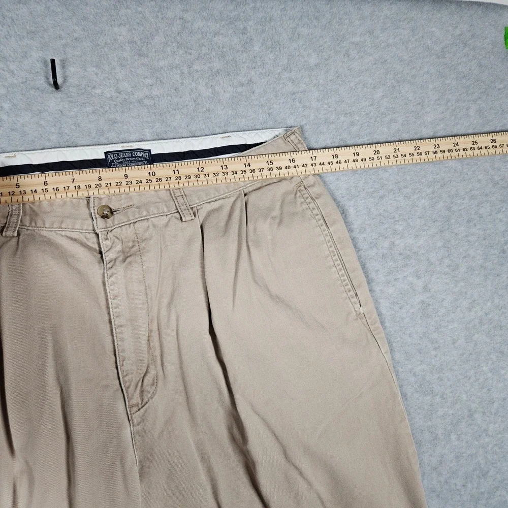 Vintage Polo Jeans Company Mens 36x32 Tan Pants Chino Pleated Khaki (Fits 34x31)